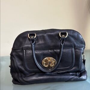 Emma Fox Black Leather Soft Structured Satchel with Crossbody Strap